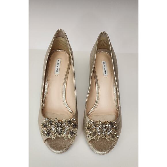 Alex Marie Beaded Peep-Toe Stiletto Heel Pump Metallic Gold Shoes Size 8M - Picture 4 of 9